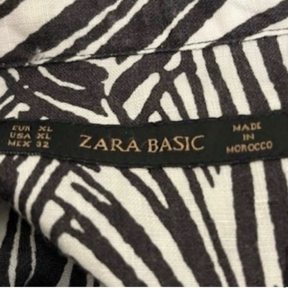 Zara Black and White Palm Print/Tropical Linen Summer Dress - Size XL - EUC - Picture 7 of 7